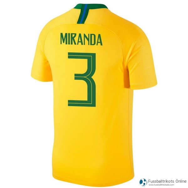 Brasilien Trikot Heim Miranda 2018 Gelb Fussballtrikots Günstig